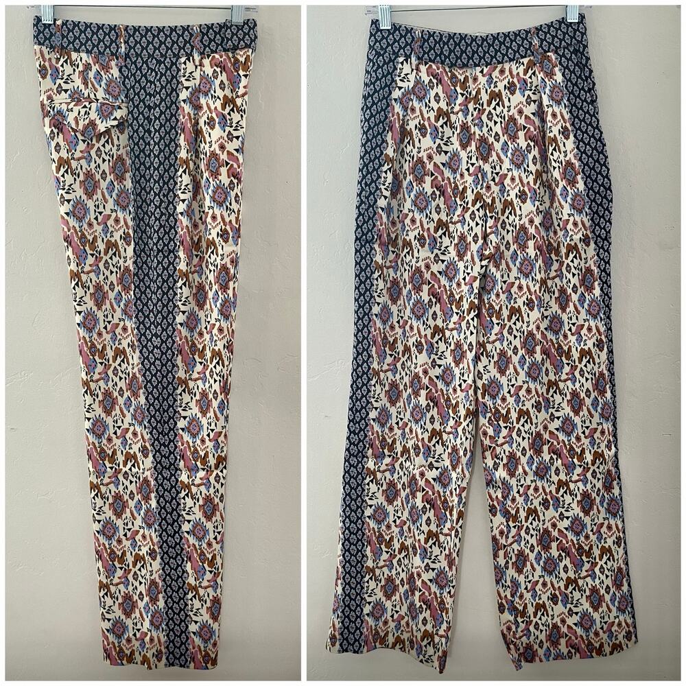 Hale Bob Twill Trouser Pants Size XS Geometric Print Boho Bold Colorful NEW